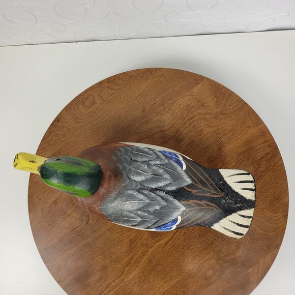 Vintage Signed Wood Carved Peabody Hotel Drake Mallard Duck Decoy Glass Eyes - Picture 14 of 16